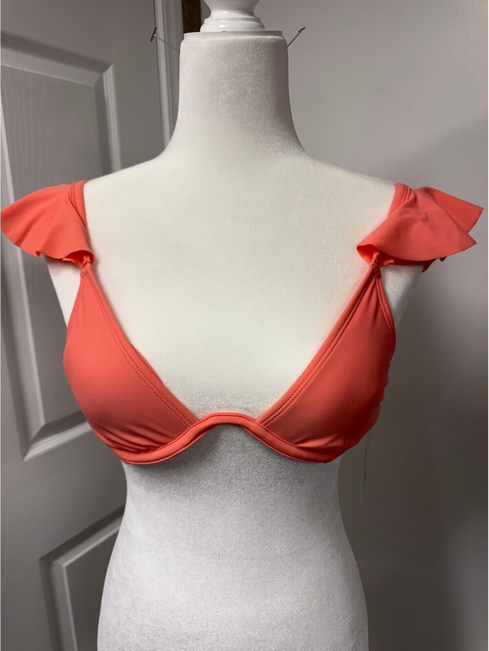 Shade & Shore Apricot Ruffle Shoulder Bikini Top XS